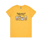 Coffee Beauty, All Shapes And Sizes Women's AS Colour T-shirt Yellow Womens T-shirt Coffee Positivity Printed In Australia