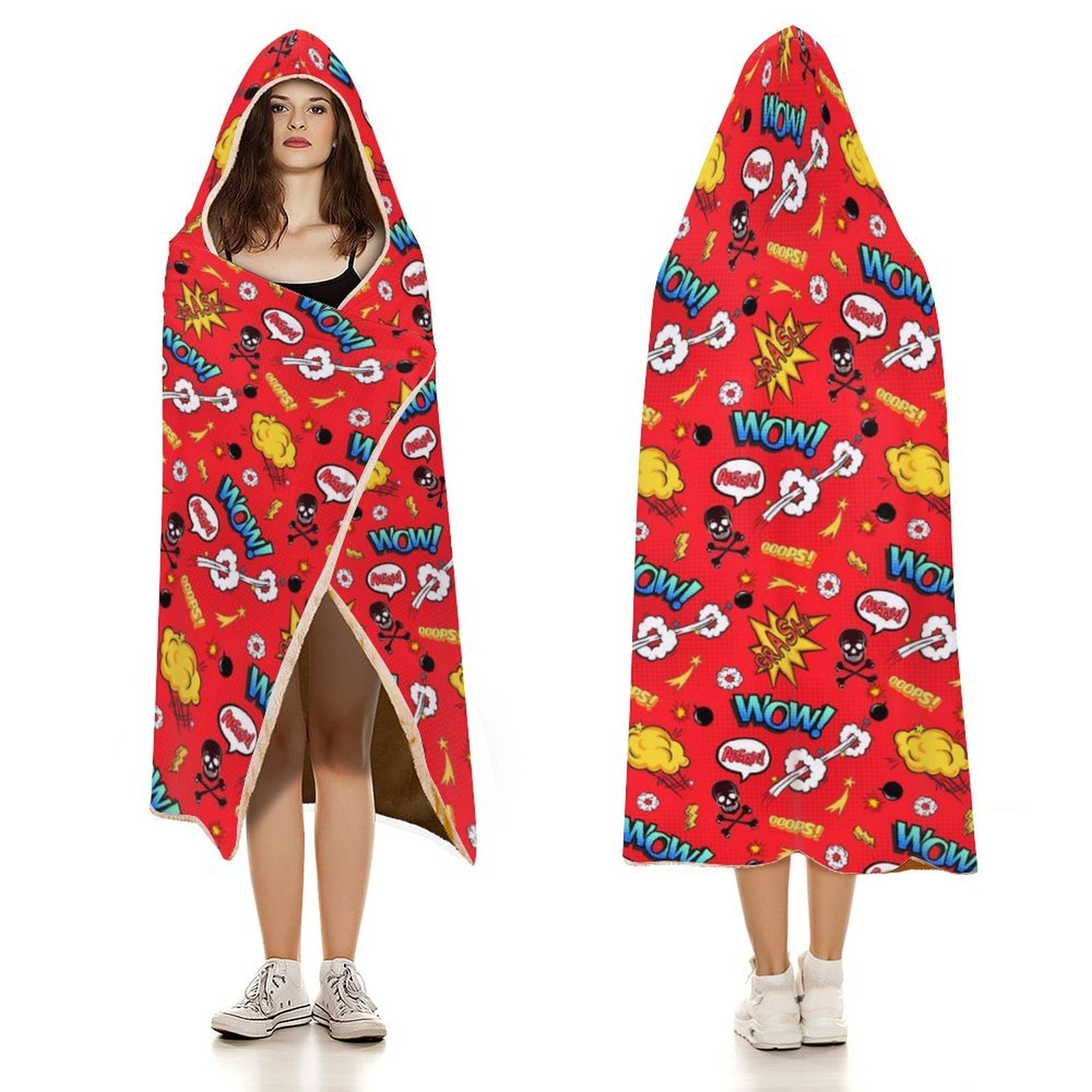 Red Comic Book Kids Hooded Blanket 100cm x 130cm Kids Hooded Blanket comic Printed Offshore