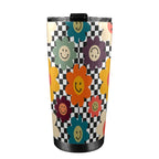 Happy Retro Flowers - 20oz Mobile Tumbler with Lid (Black Lock) 20oz Travel Mug Printed Offshore Retro