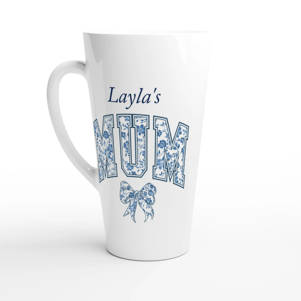 Personalise - Mum, Blue Floral - White Latte 17oz Ceramic Mug Default Title Personalised Latte Mug customise Globally Fulfilled Mum Name