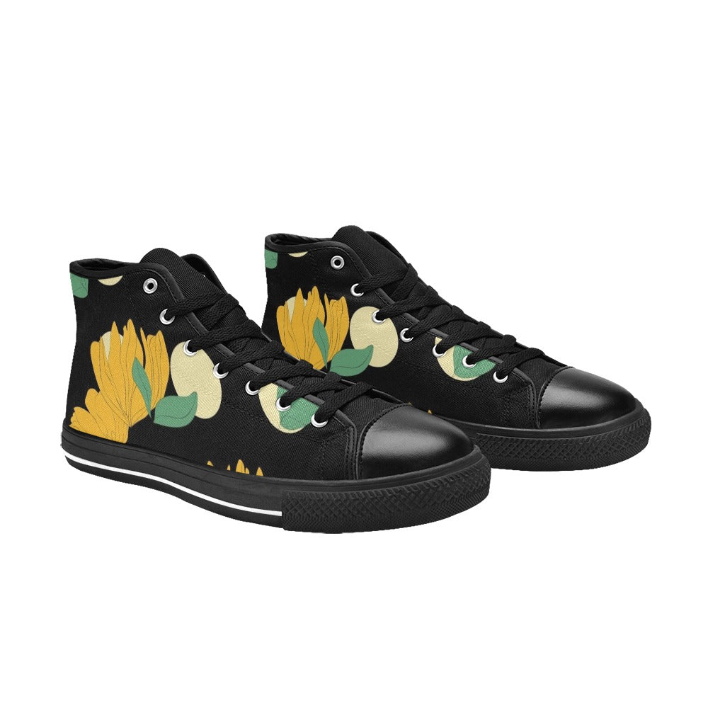 Yellow Flowers And Dots - Women's High Top Canvas Shoes Womens Classic High Top Shoes Printed Offshore