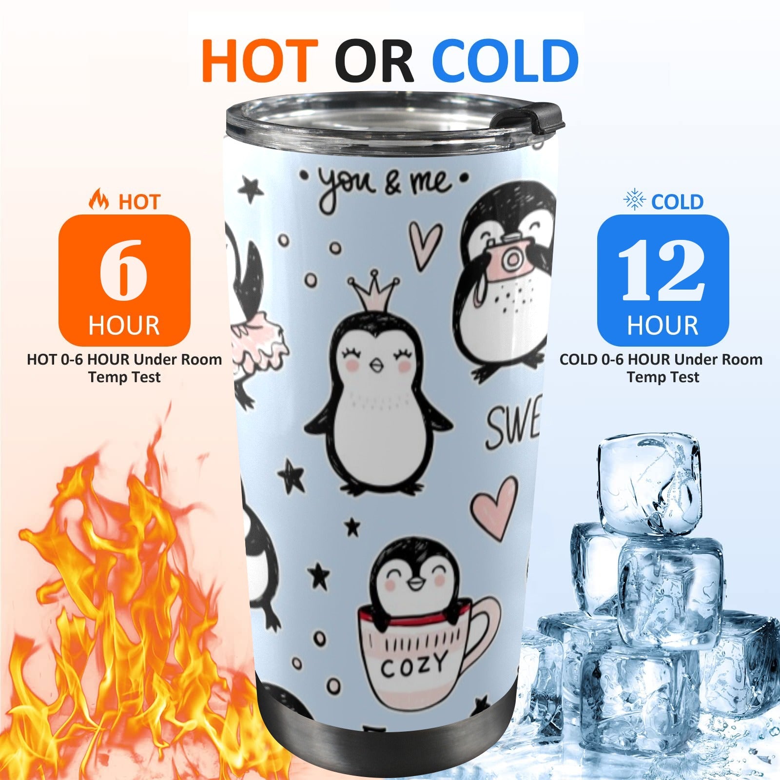 Penguin Love - 20oz Mobile Tumbler with Lid (Black Lock) 20oz Travel Mug animal Love Printed Offshore