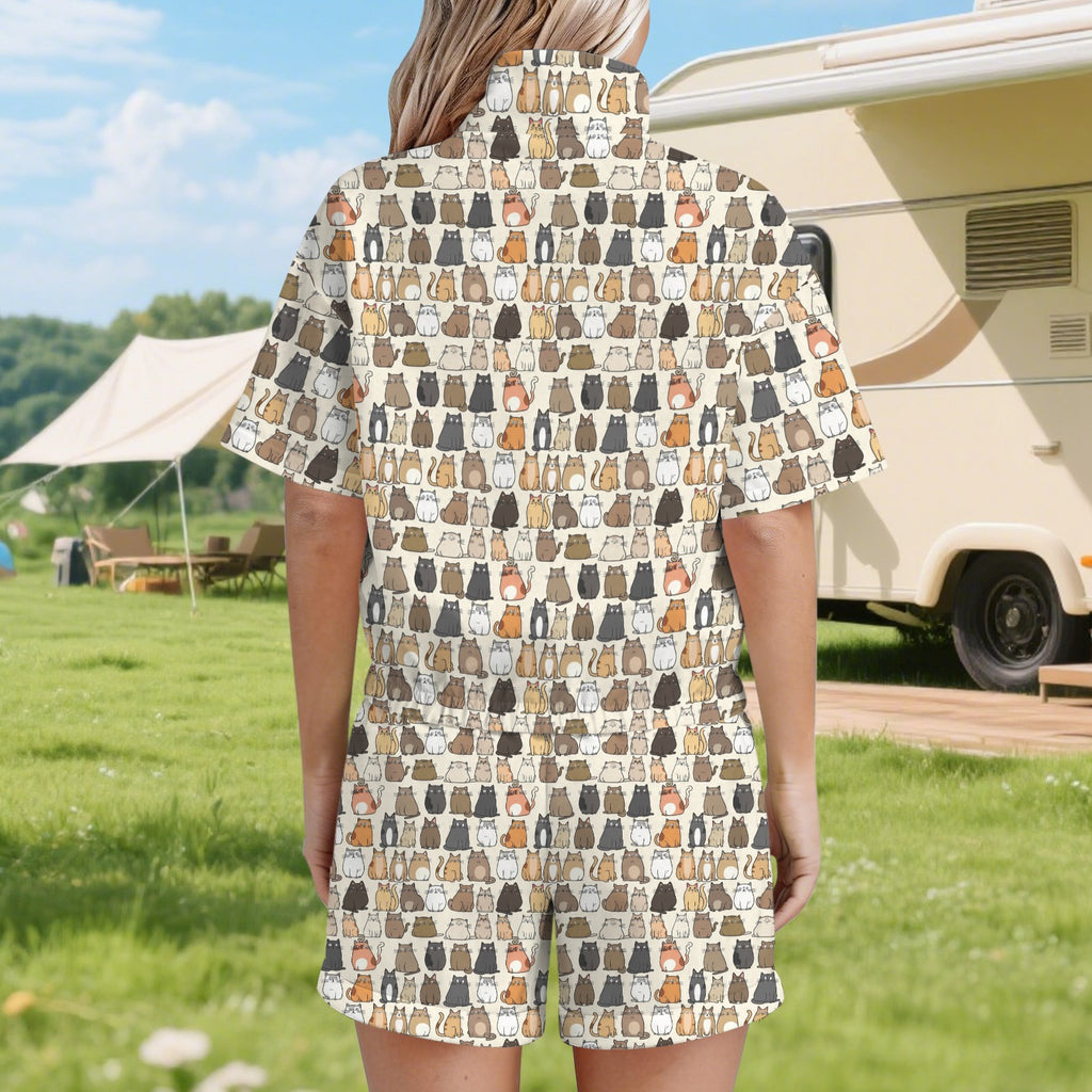 Lots Of Cats Women's Windbreaker Short Set Women's Windbreaker Short Set animal Printed Offshore