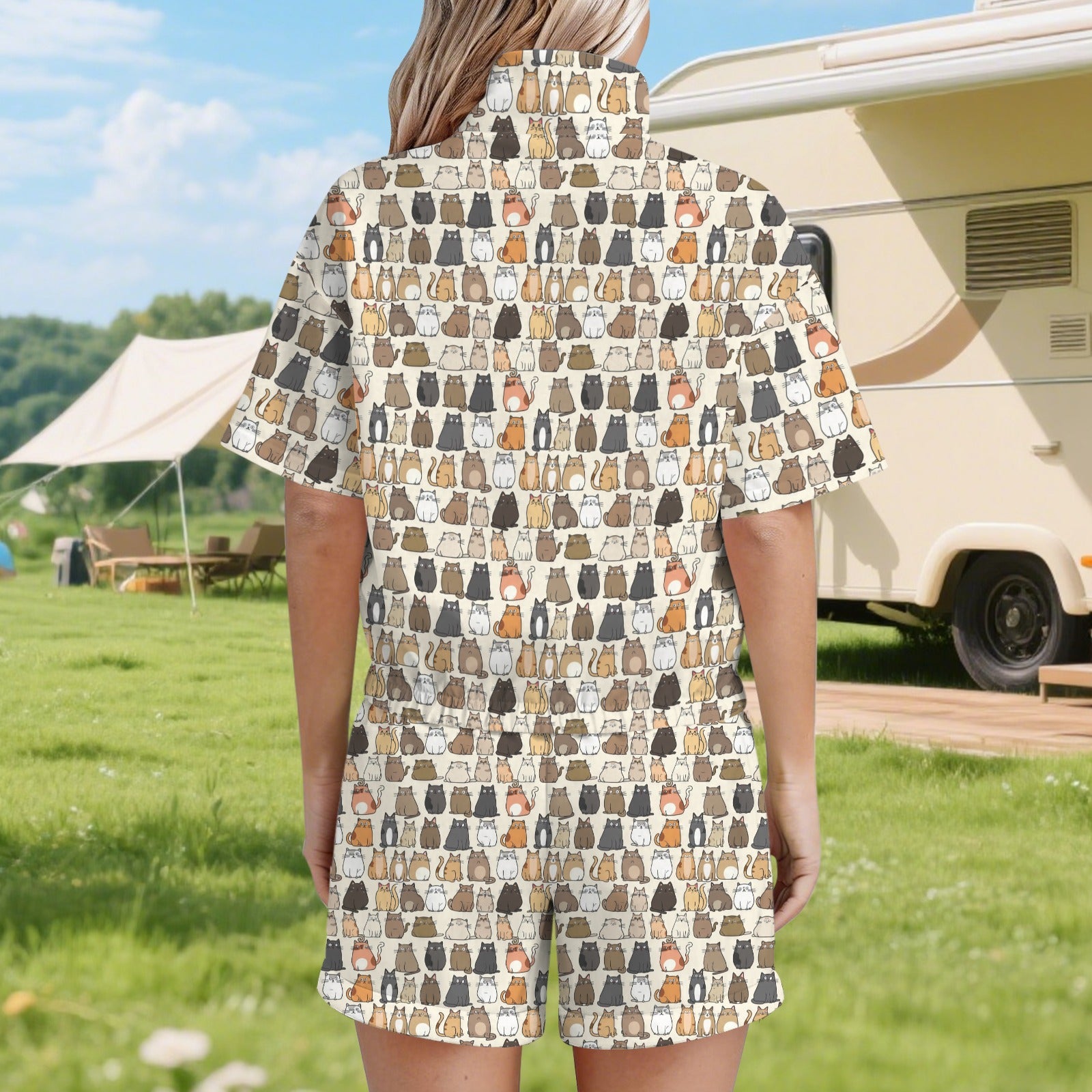 Lots Of Cats Women's Windbreaker Short Set Women's Windbreaker Short Set animal Printed Offshore
