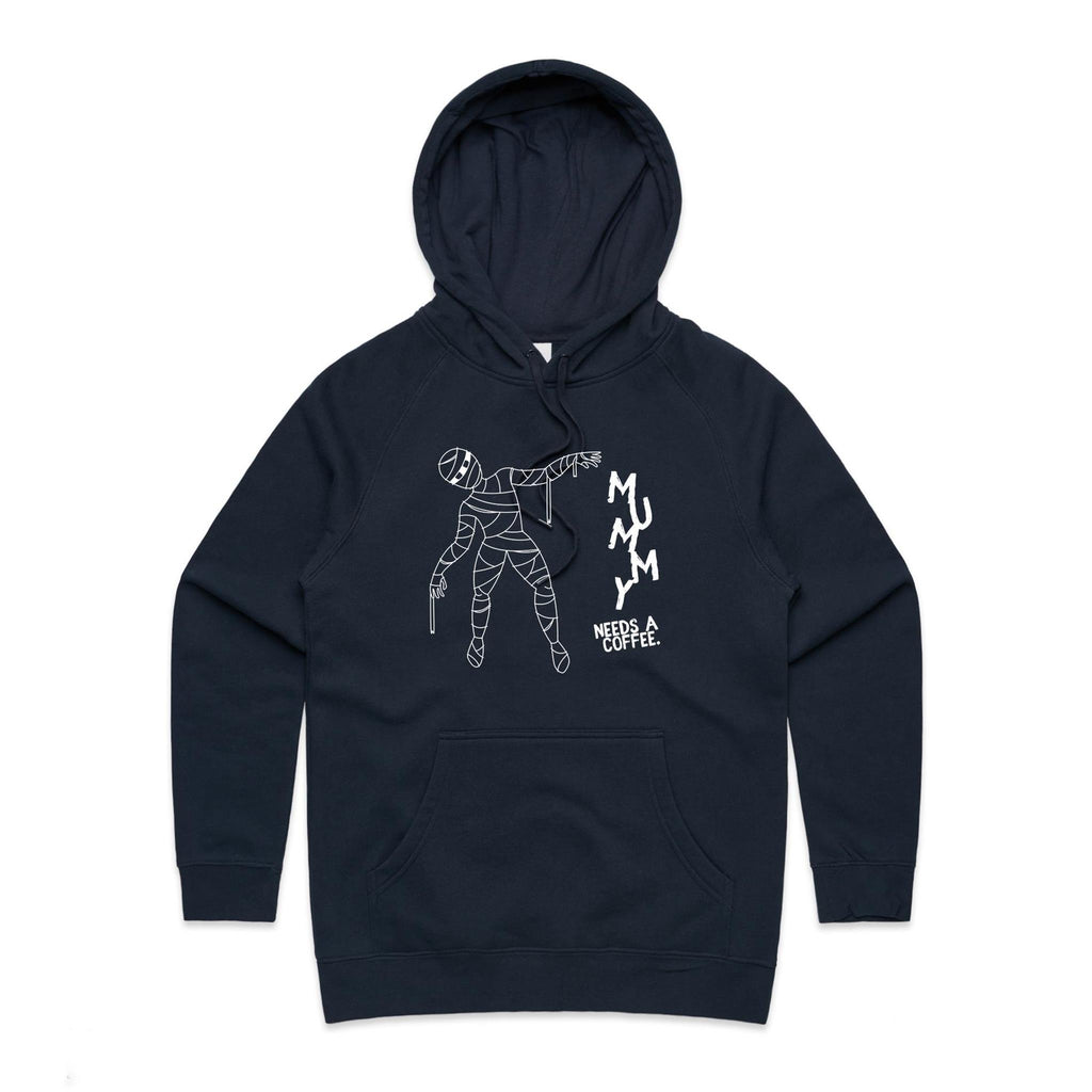 Mummy Needs A Coffee - Womens Hoodie Navy Womens Hoodie Coffee Mum Printed In Australia