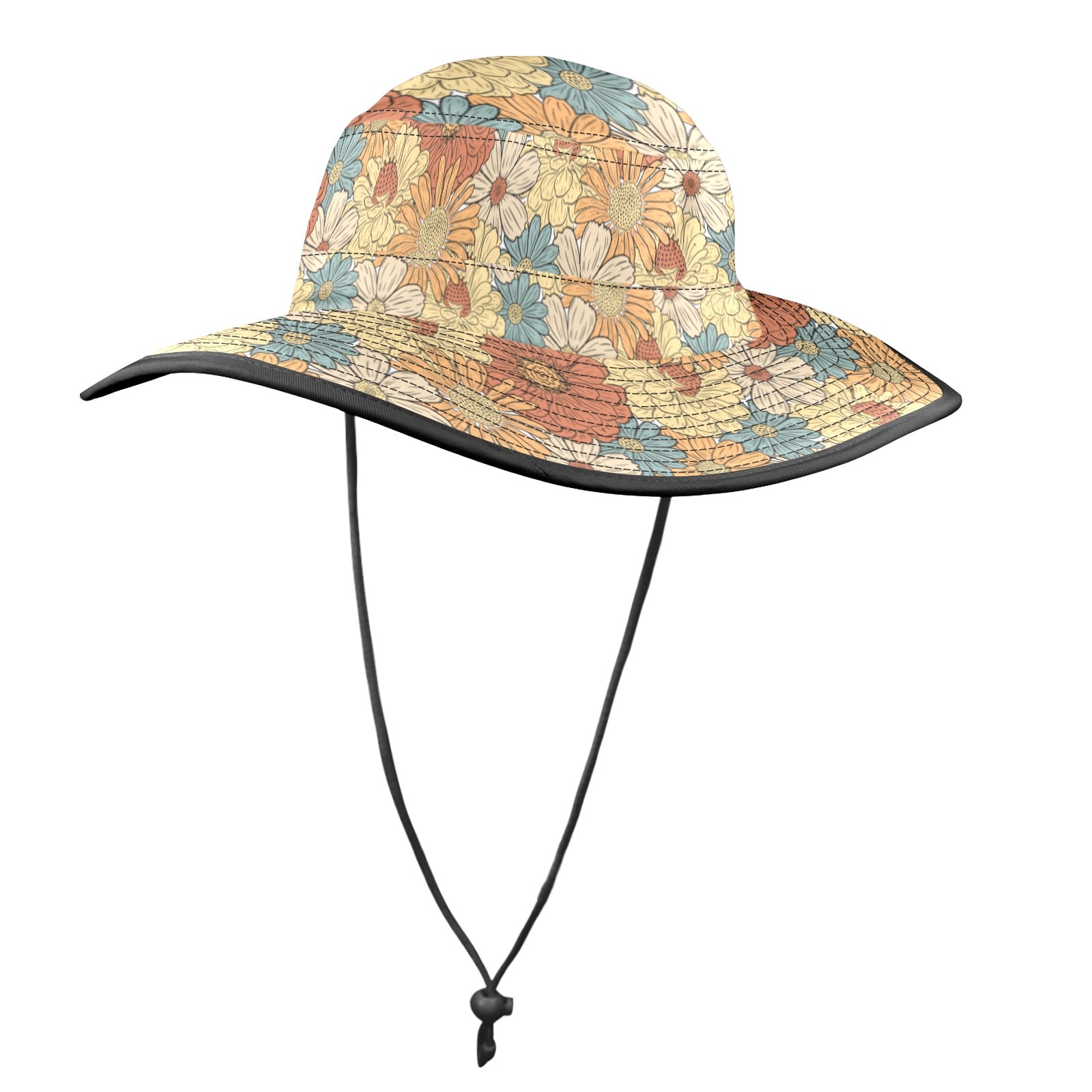 Vintage Retro Floral - Wide Brim Bucket Hat Wide Brim Bucket Hat Plants Printed Offshore Retro