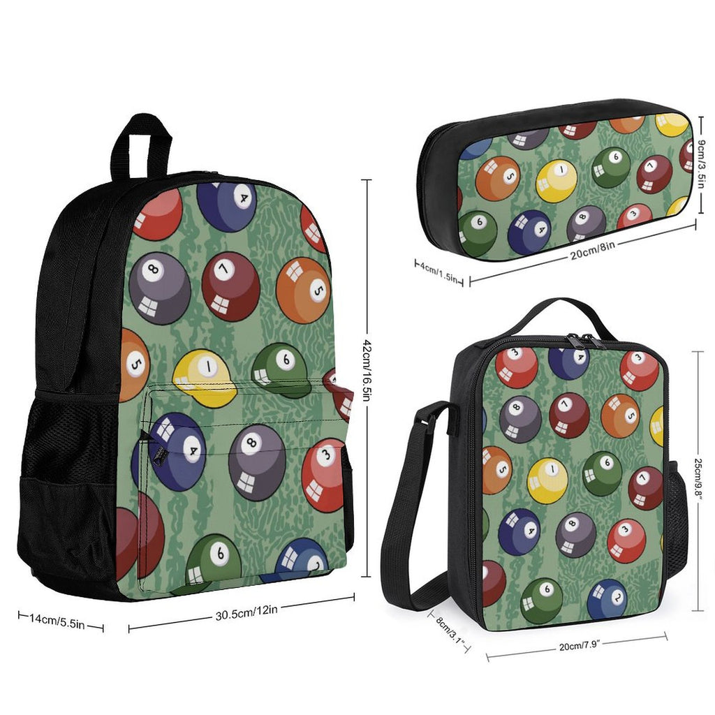 Pool Balls - Three Piece Backpack Set