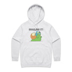 Snailing It - Womens Hoodie White Marle Womens Hoodie Fitness Printed In Australia