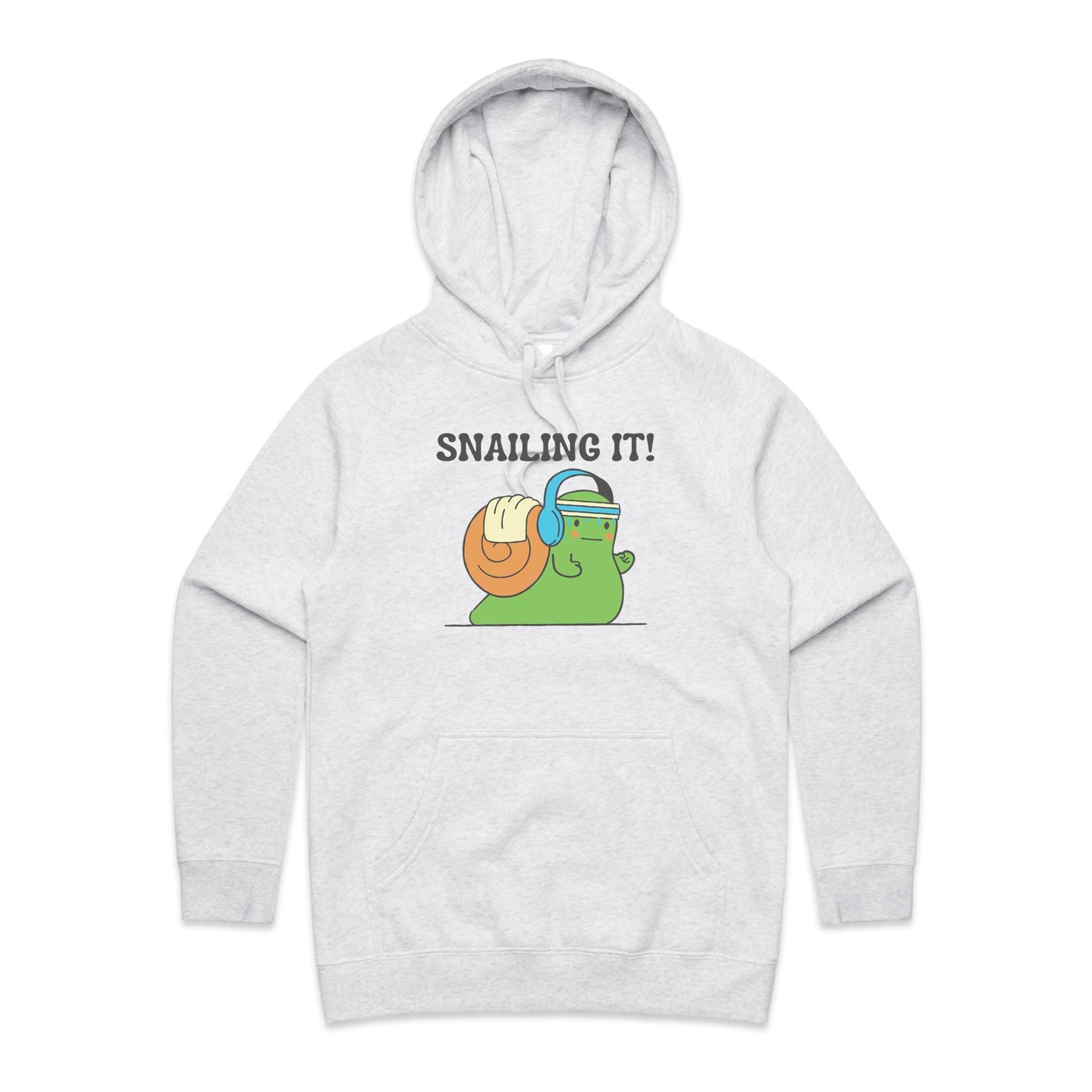 Snailing It - Womens Hoodie White Marle Womens Hoodie Fitness Printed In Australia