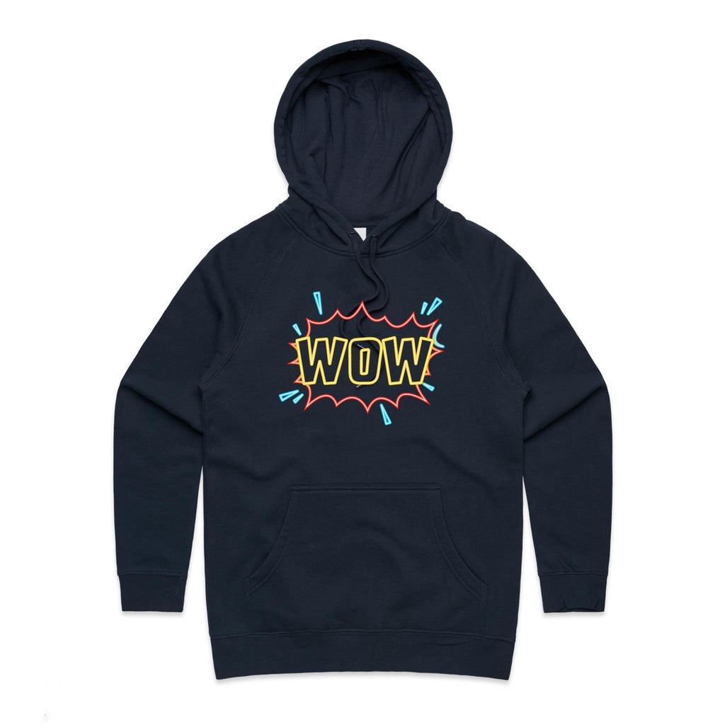 Wow - Womens Hoodie Navy Womens Hoodie comic Printed In Australia