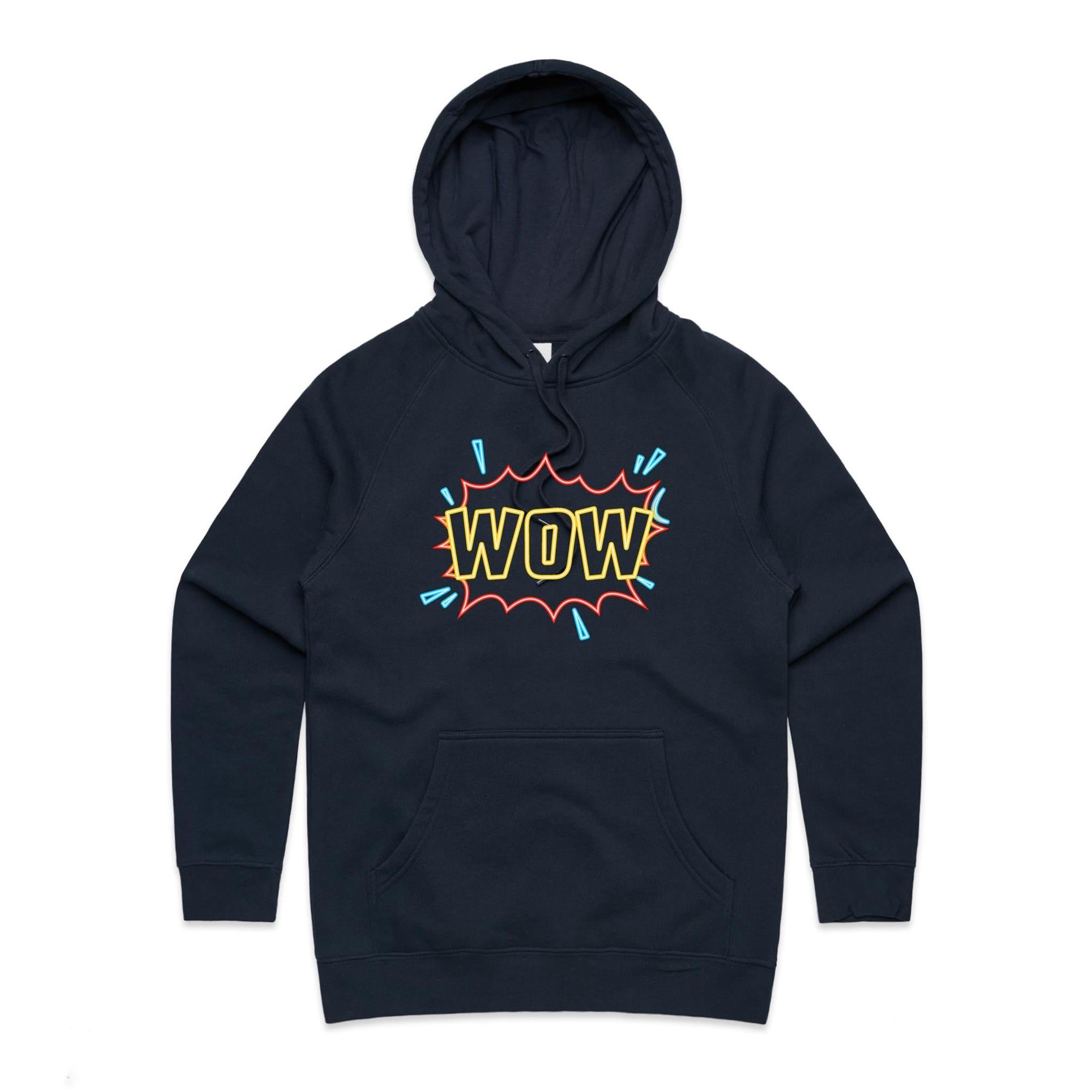 Wow - Womens Hoodie Navy Womens Hoodie comic Printed In Australia