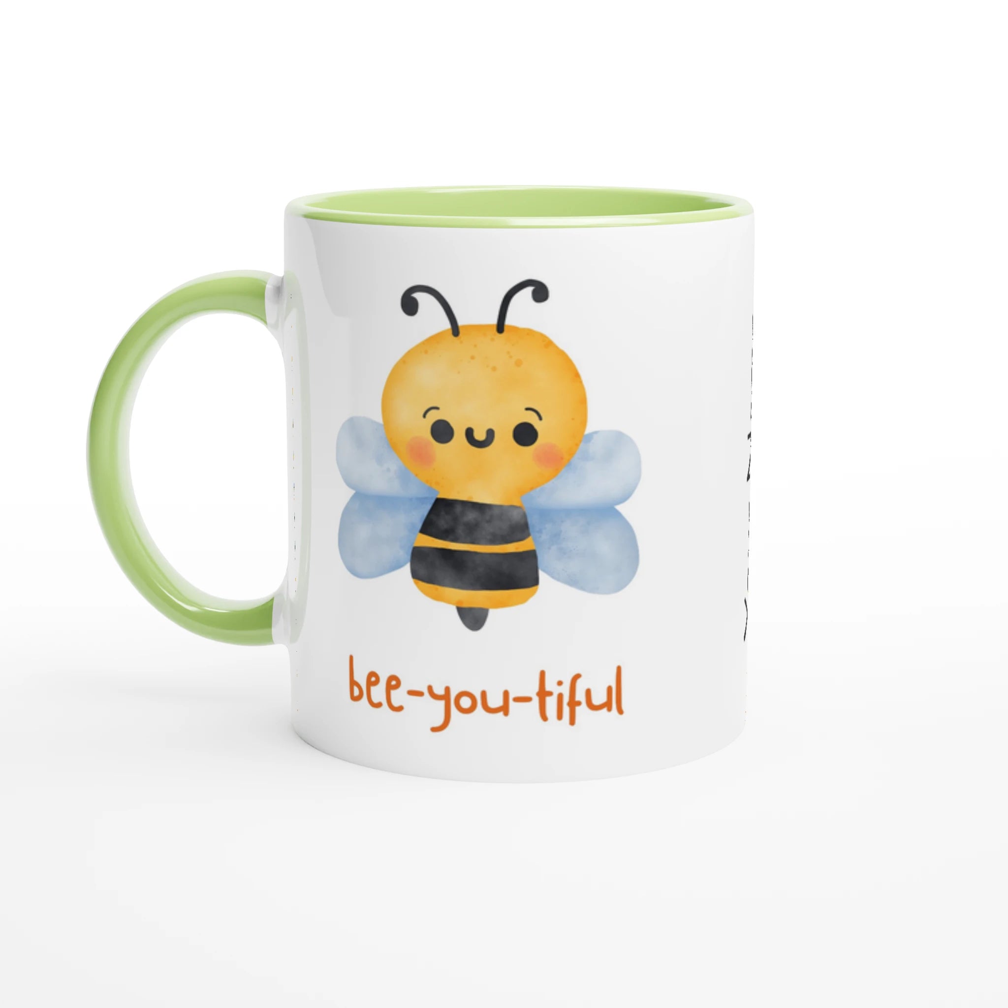 Personalised - Bee-you-tiful - White 11oz Ceramic Mug with Colour Inside Ceramic Green Personalised 11oz Mug animal customise Globally Fulfilled personalise