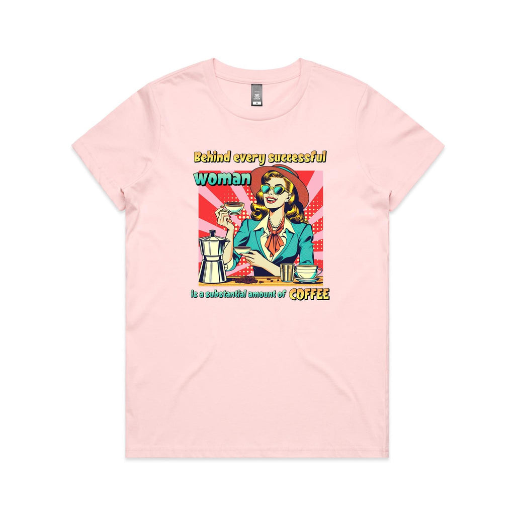 Retro Coffee Woman Women's AS Colour T-shirt Pink Womens T-shirt Coffee Printed In Australia Retro