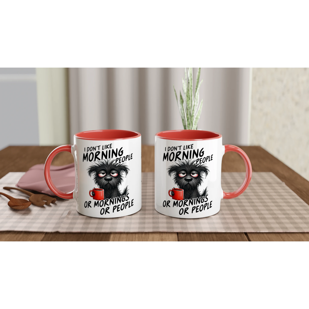I Don't Like Morning People, Dog - White 11oz Ceramic Mug with Colour Inside Colour 11oz Mug animal Globally Fulfilled
