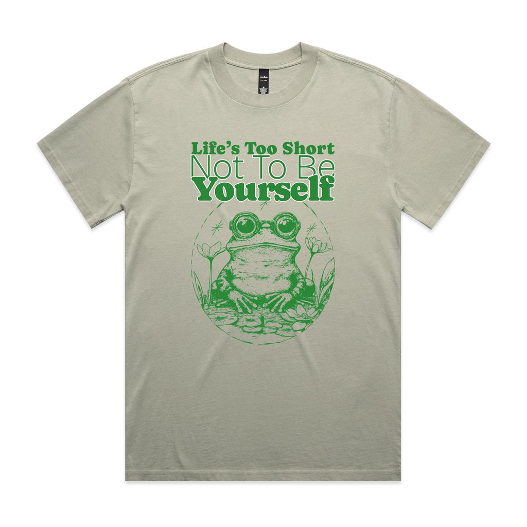 Life's Too Short Not To Be Yourself, Frog AS Colour Heavy Faded Tee Unisex Faded eucalyptus Heavy Faded T-shirt animal Printed In Australia