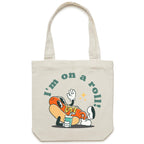 Hotdog, I'm On A Roll - Canvas Tote Bag Cream One Size Tote Bag Food Printed In Australia