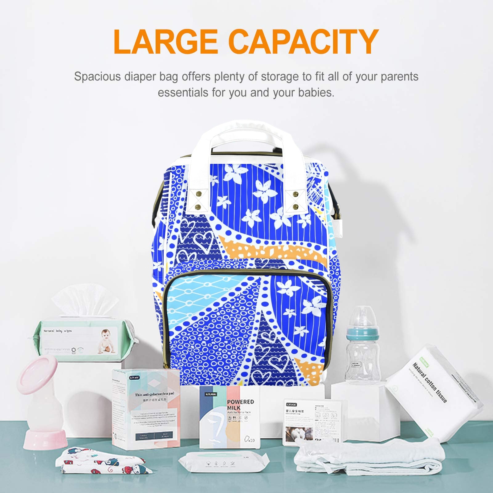 Blue Swirl - Multi-Function Backpack, Nappy / Diaper Bag