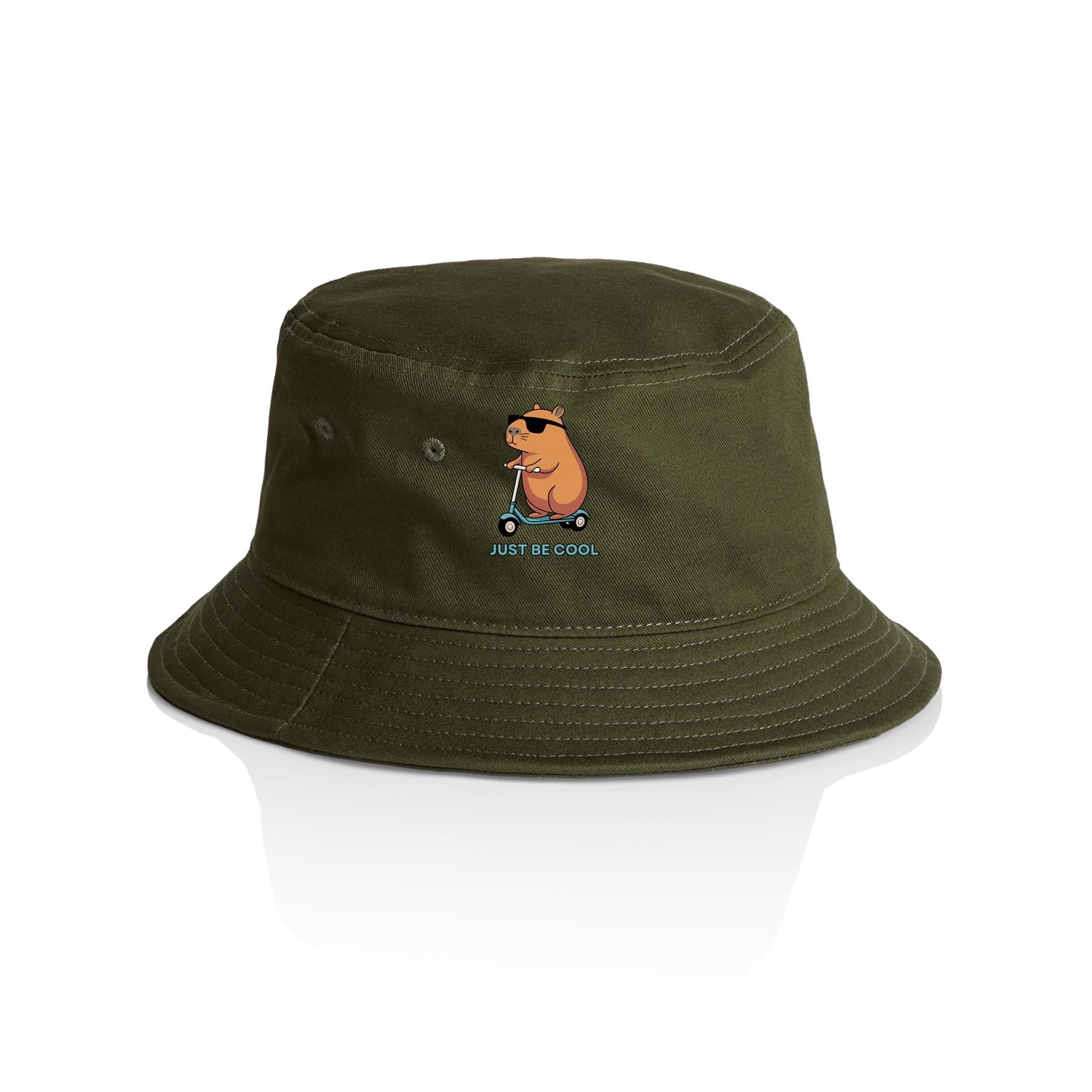 Just Be Cool, Capybara - AS Colour Bucket Hat Army One Size As Colour Bucket Hat animal Printed In Australia