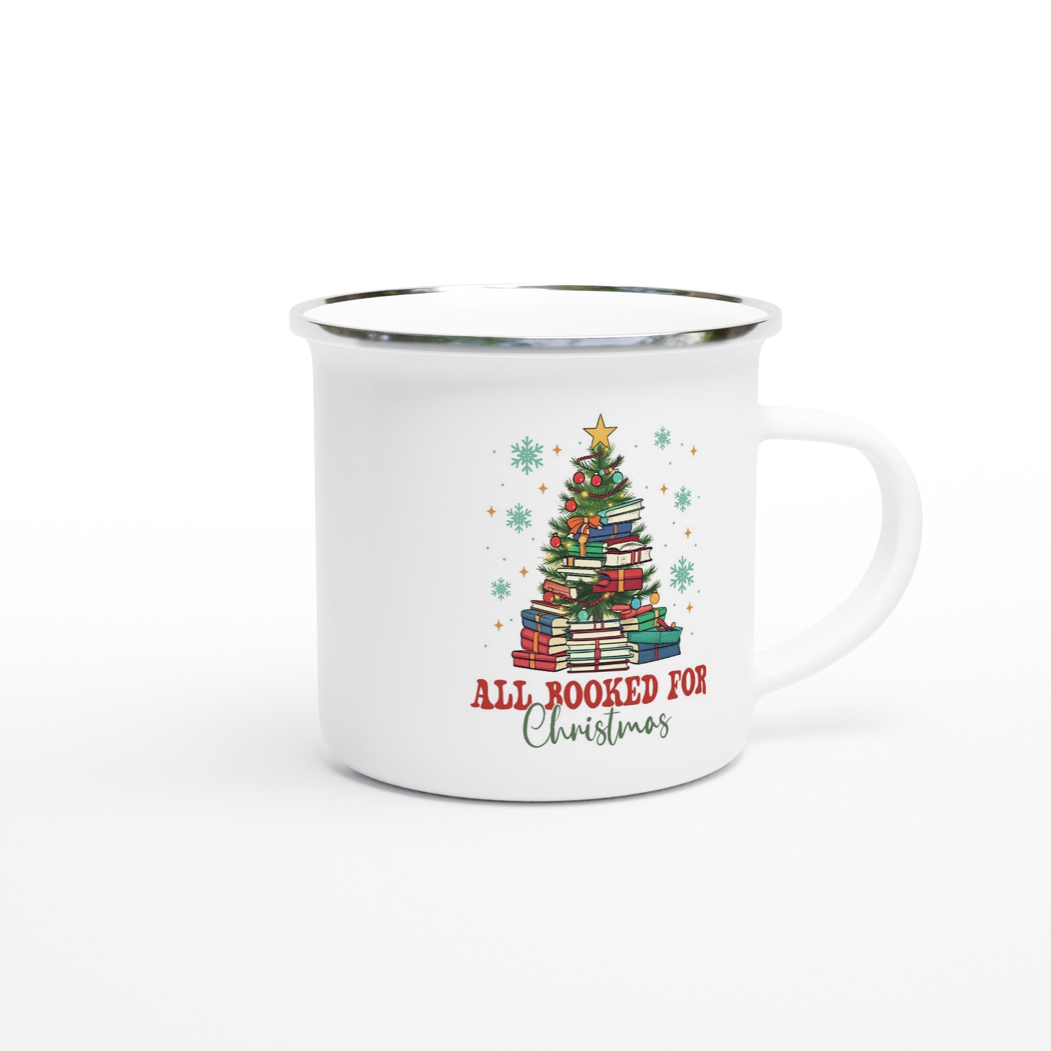 All Booked For Christmas White 12oz Enamel Mug Enamel Mug