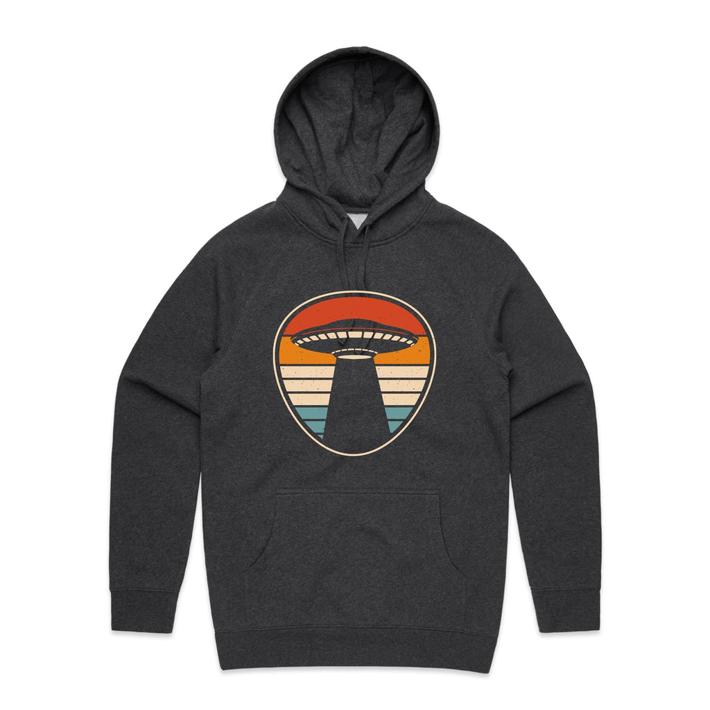 UFO, Retro Stripes - Mens Hoodie Asphalt Marle Mens Hoodie Printed In Australia Sci Fi