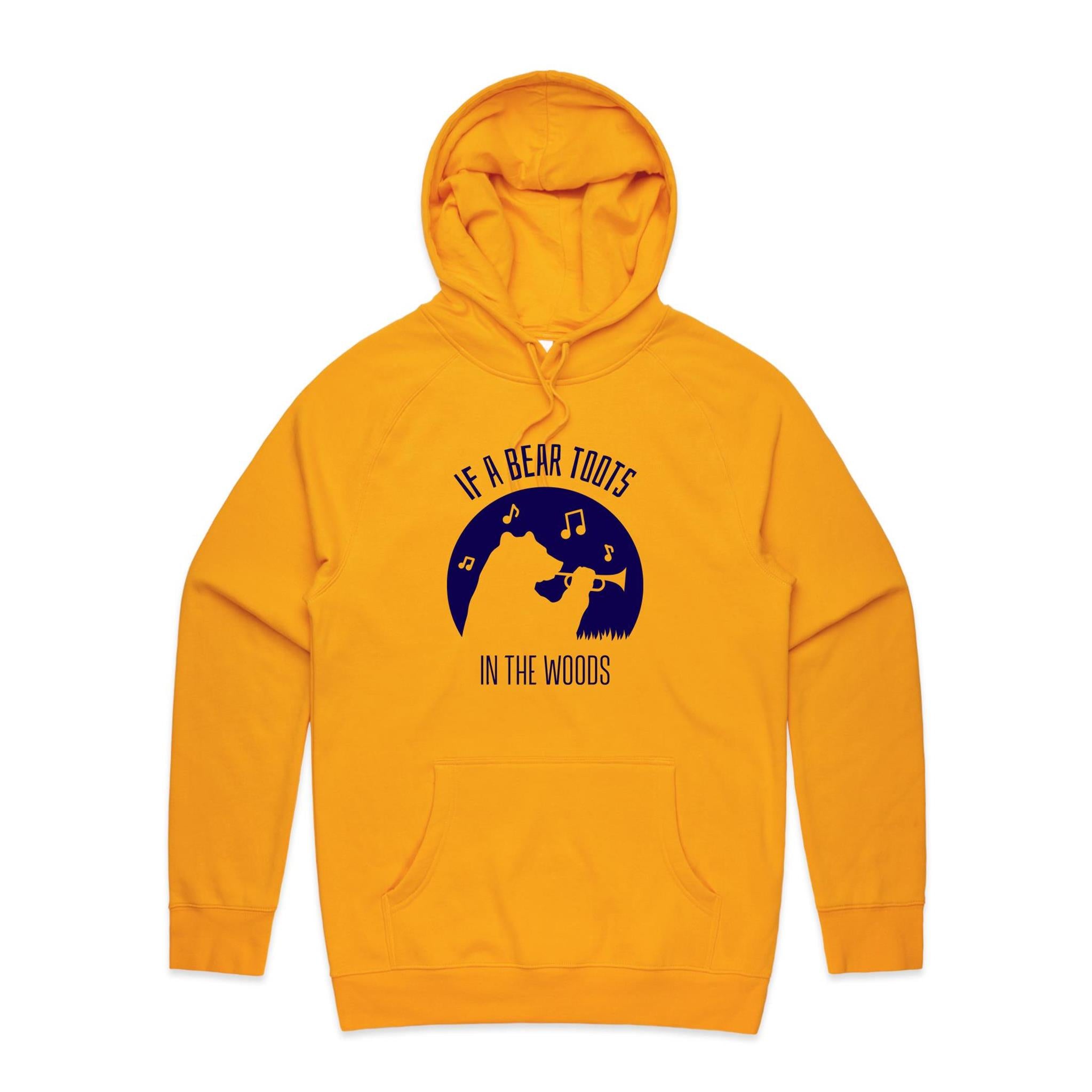 If A Bear Toots In The Woods, Trumpet Player - Mens Hoodie Gold Mens Hoodie animal Music Printed In Australia