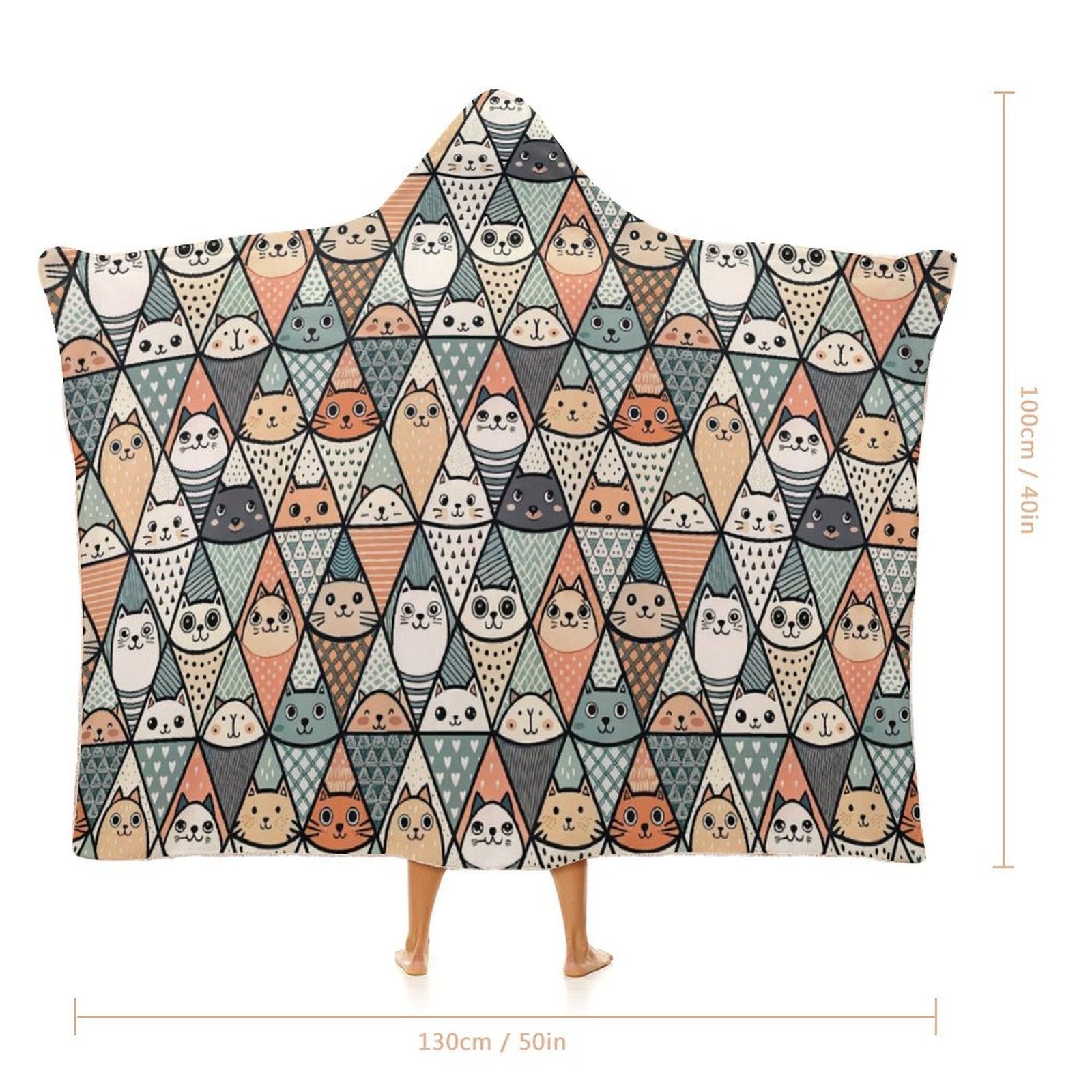 Diamond Cat Pattern Kids Hooded Blanket 100cm x 130cm Kids Hooded Blanket animal Printed Offshore
