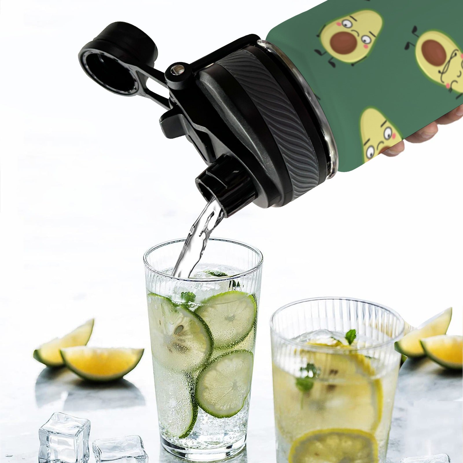 Avocado Characters - Insulated Water Bottle with Dual-Use Lid (18oz) Insulated Water Bottle with Dual-Use Lid (18oz) Food Printed Offshore