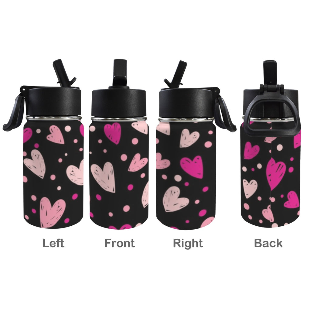 Pink Hearts 12oz Kids Water Bottle with Straw Lid