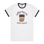 Coffee Has Me Feline Good - Staple Ringer Tee White Black Ringer T-Shirt animal Coffee Printed In Australia