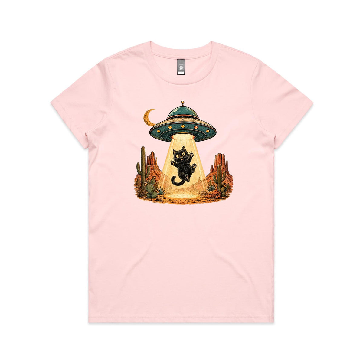 Black Cat Alien UFO Abduction Women's AS Colour T-shirt