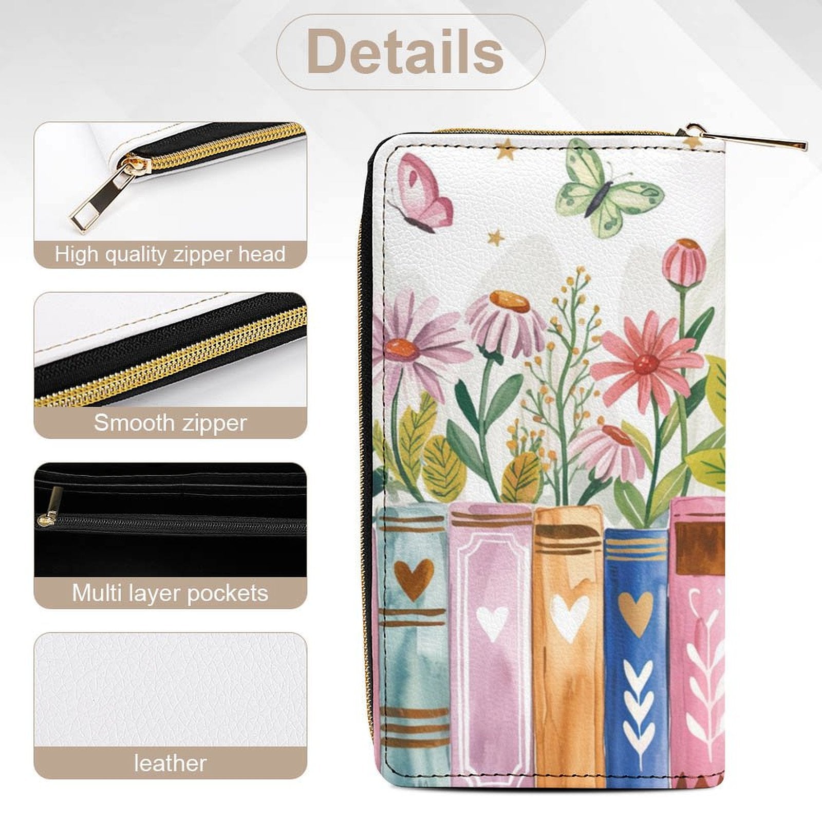 Books, Flowers And Butterfly -  PU Leather Wallet