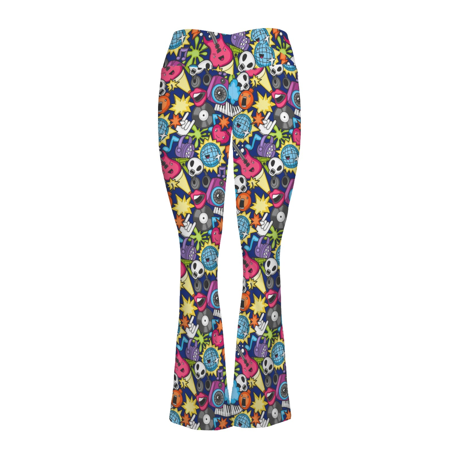 Sticker Music High Waist Crossover Tummy Control Flare Leggings High Waist Flare Leggings Music Printed Offshore