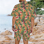 Vintage Hawaiian Floral Men's Hawaiian Shirt & Shorts Set Men's Hawaiian Shirt & Shorts Set Plants Printed Offshore Surf