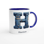 Blue Denim Initial - 11oz Ceramic Mug Personalised 11oz Mug customise Globally Fulfilled Initial Name personalise