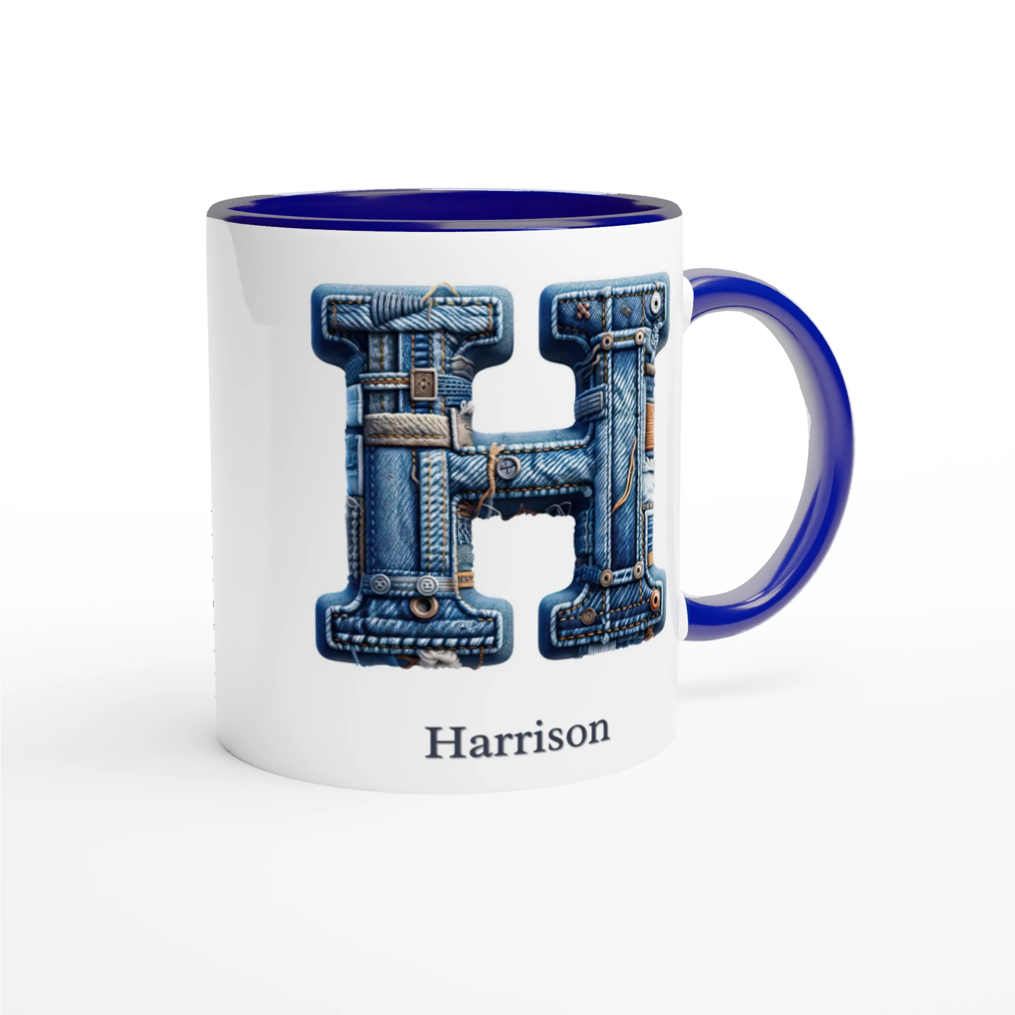 Blue Denim Initial - 11oz Ceramic Mug Personalised 11oz Mug customise Globally Fulfilled Initial Name personalise