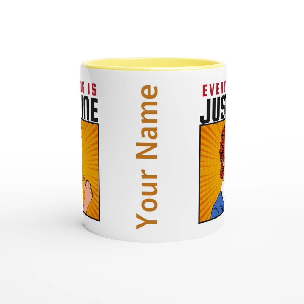 Personalised - Everything Is Just Fine - White 11oz Ceramic Mug with Colour Inside Personalised 11oz Mug comic customise Globally Fulfilled personalise Retro