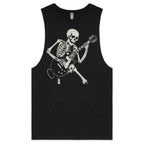 Skeleton Playing Guitar Mens Men's AS Colour Drop Arm Tank Top Black Drop Arm Tank Top Music Printed In Australia