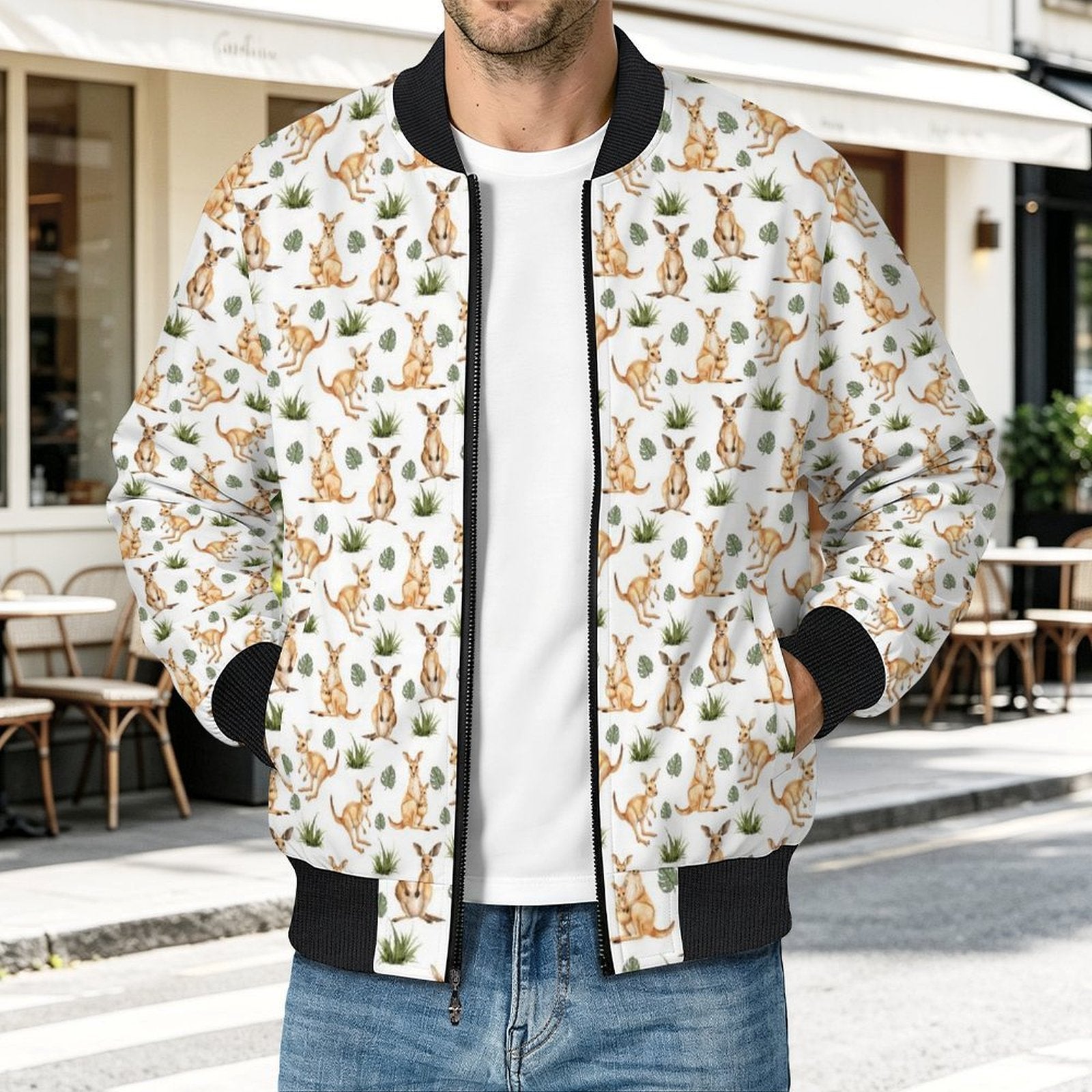 Kangaroos Men's Casual Zip‑Up Bomber Jacket