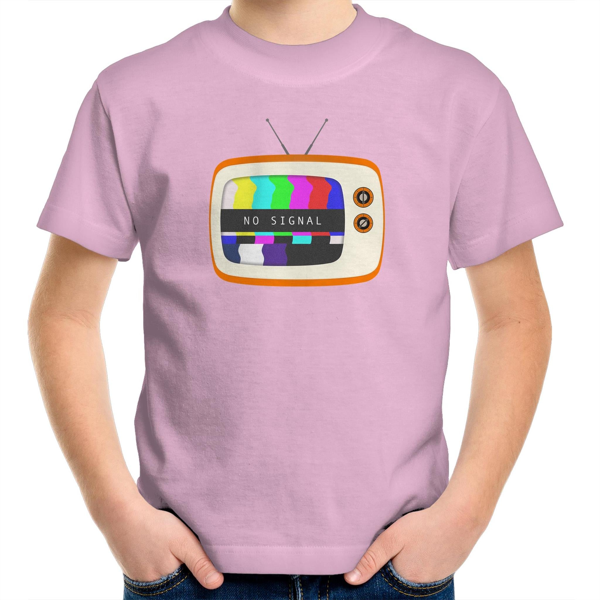 Retro TV, No Signal - Kids Youth T-Shirt Pink Kids Youth T-shirt Printed In Australia Retro Tech