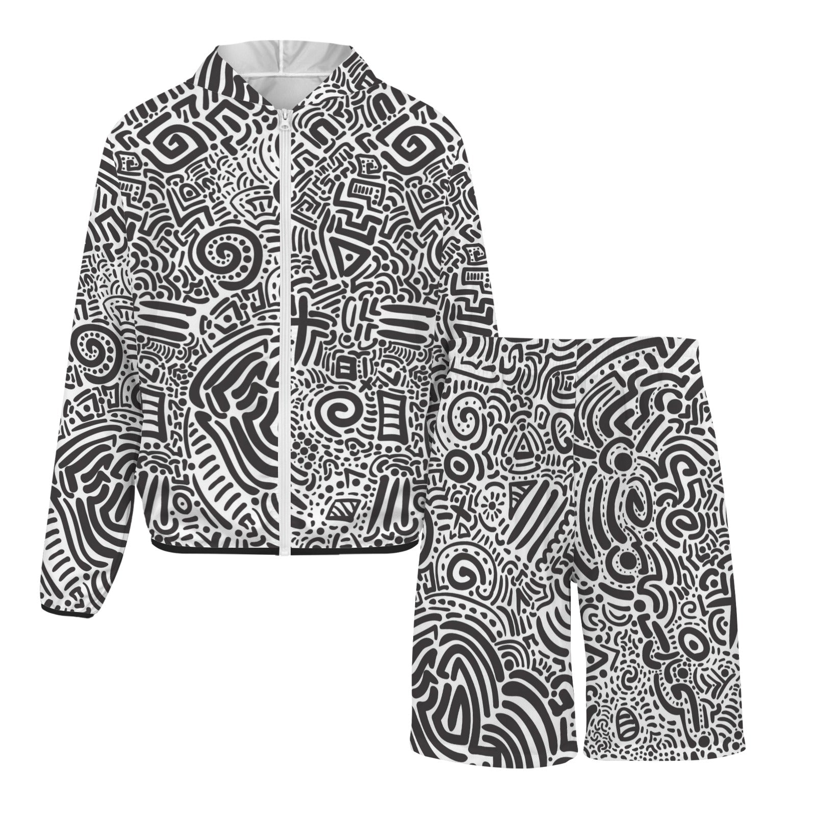 Black And White Men's Lightweight Sun Hoodie & Shorts Set Men's Lightweight Sun Hoodie & Shorts Printed Offshore