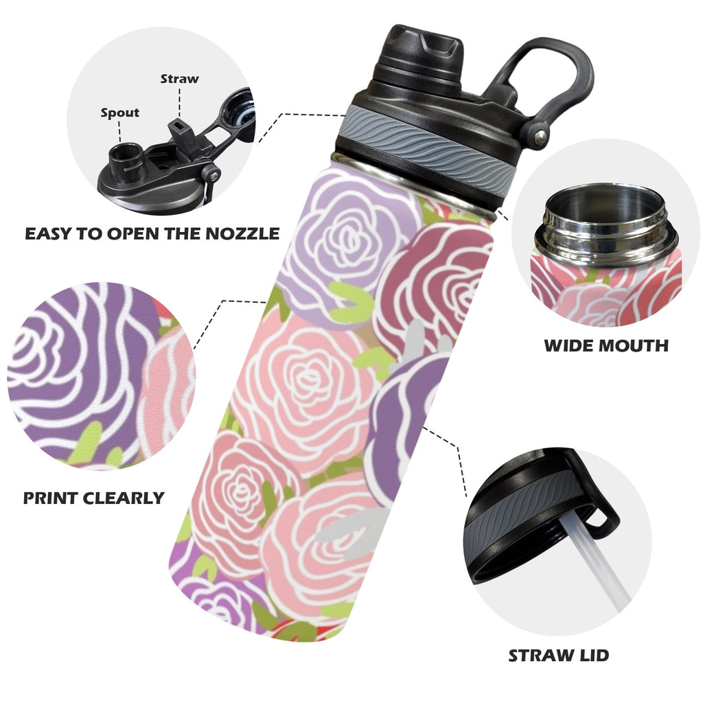 Abstract Roses - Insulated Water Bottle with Dual-Use Lid (18oz) Insulated Water Bottle with Dual-Use Lid (18oz) Plants Printed Offshore