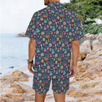 Space Arcade Men's Hawaiian Shirt & Shorts Set Men's Hawaiian Shirt & Shorts Set Games Printed Offshore Retro