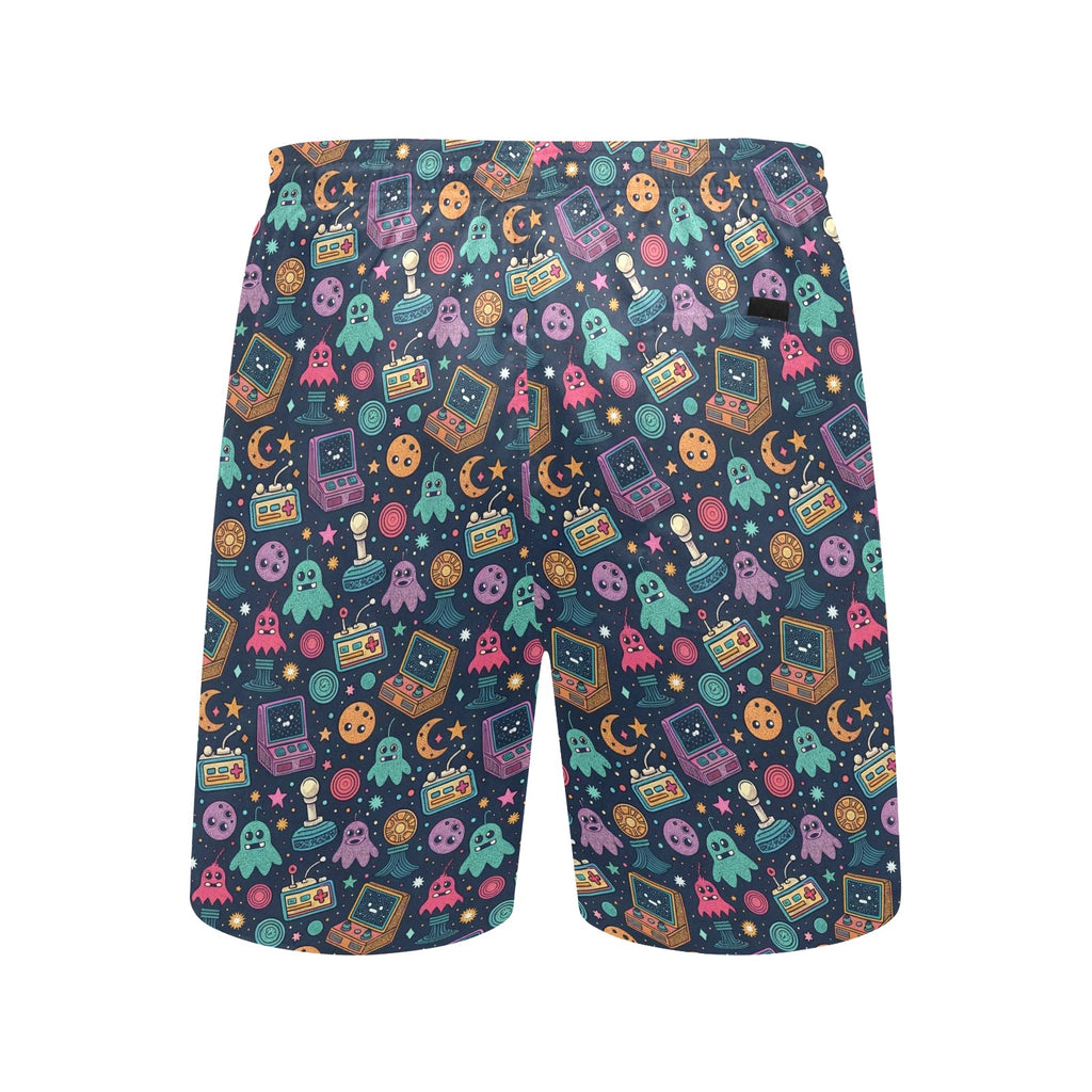 Space Arcade Men's Mid-Length Beach Shorts Men's Mid-Length Beach Shorts Games Printed Offshore Retro Sci Fi