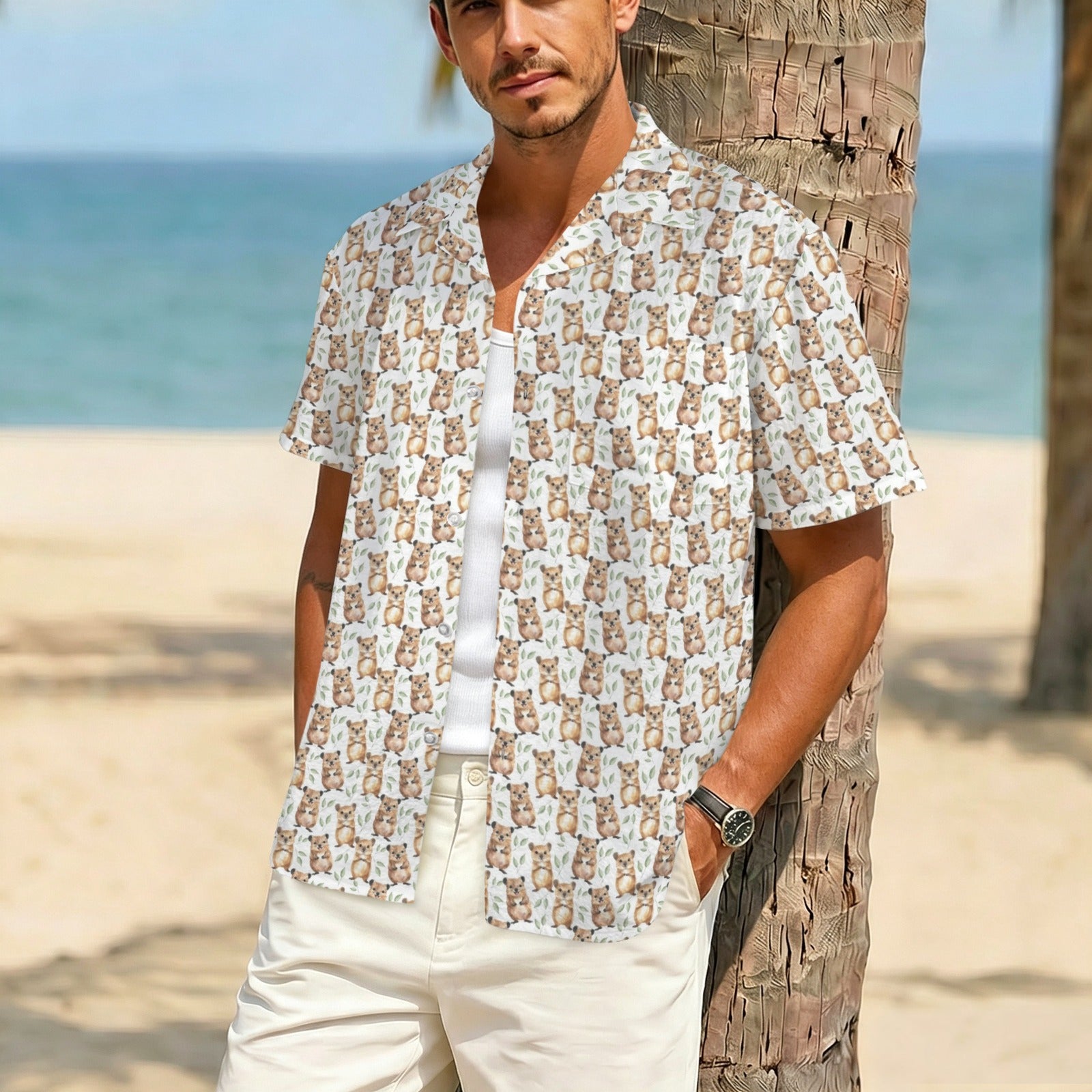 Quokkas Men's Crinkle Hawaiian Shirt