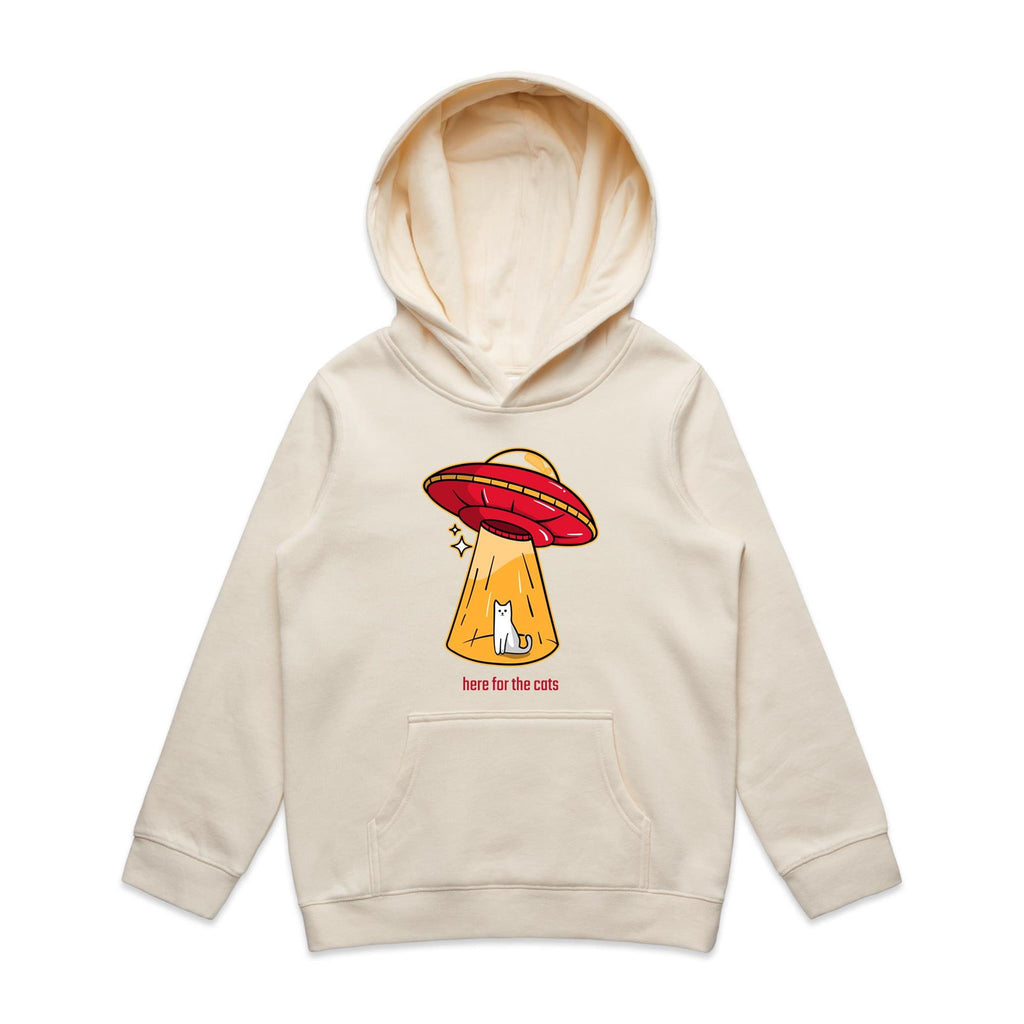 UFO, Here For The Cats - Kids Hoodie Ecru Kids Hoodie Printed In Australia
