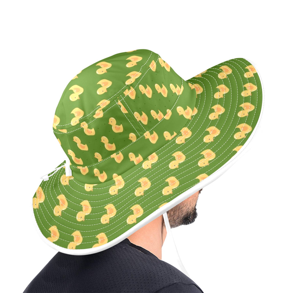 Rubber Ducks On Green Wide Brim Bucket Hat Wide Brim Bucket Hat animal Printed Offshore