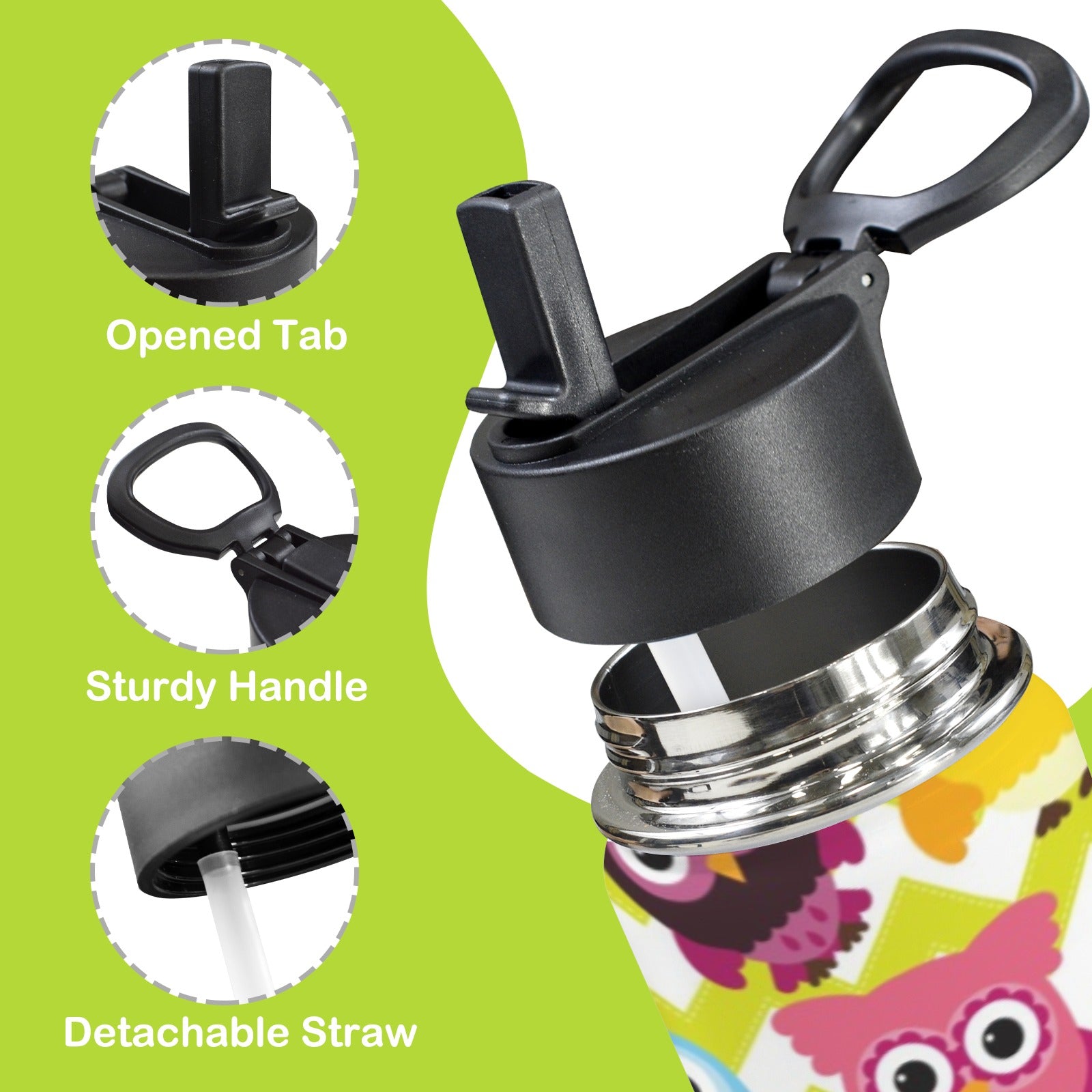 Owls On Stripes 12oz Kids Water Bottle with Straw Lid