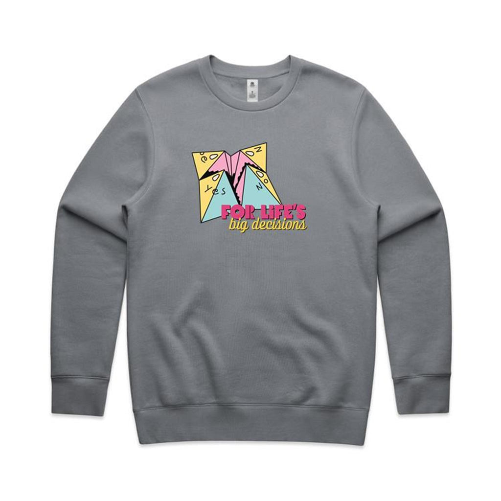 For Life's Big Decisions, Fortune Teller - AS Colour Stencil Crew Gravel Sweatshirt Games Printed In Australia