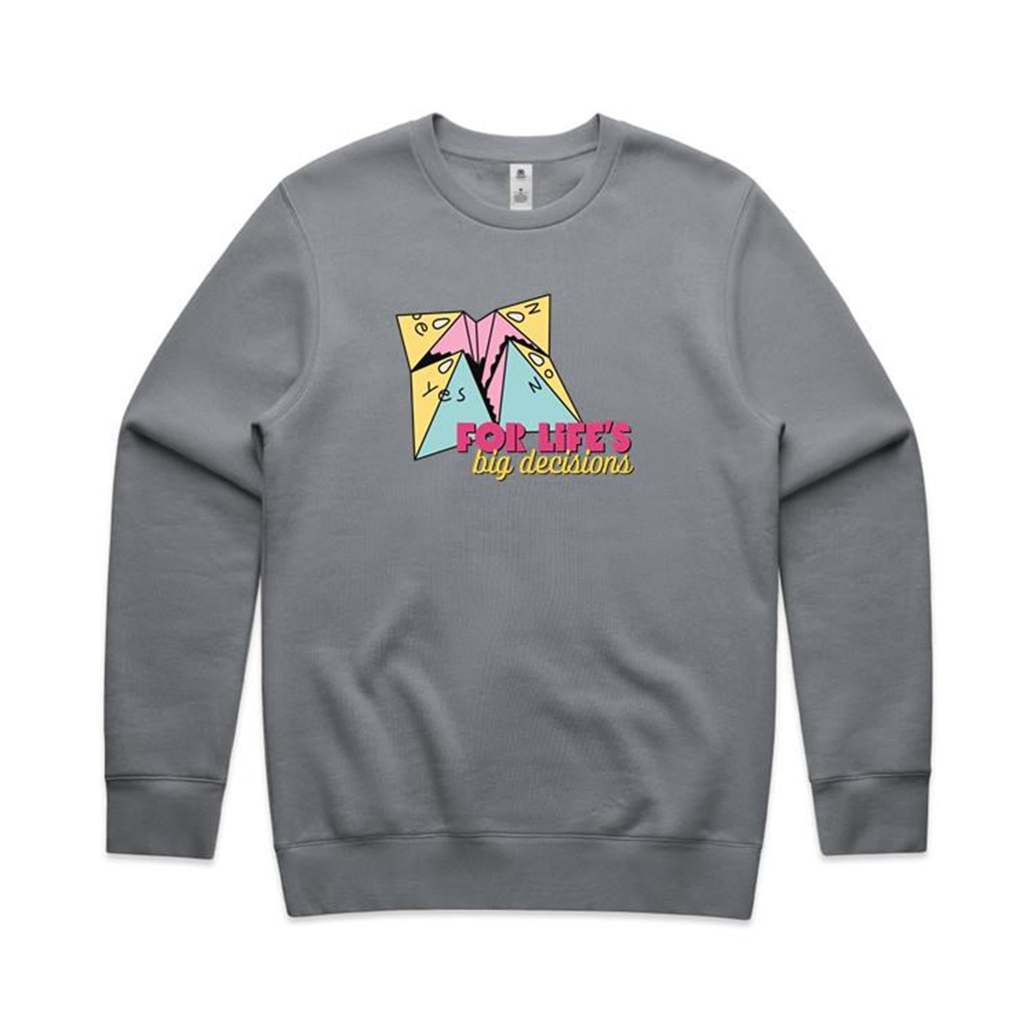 For Life's Big Decisions, Fortune Teller - AS Colour Stencil Crew Gravel Sweatshirt Games Printed In Australia
