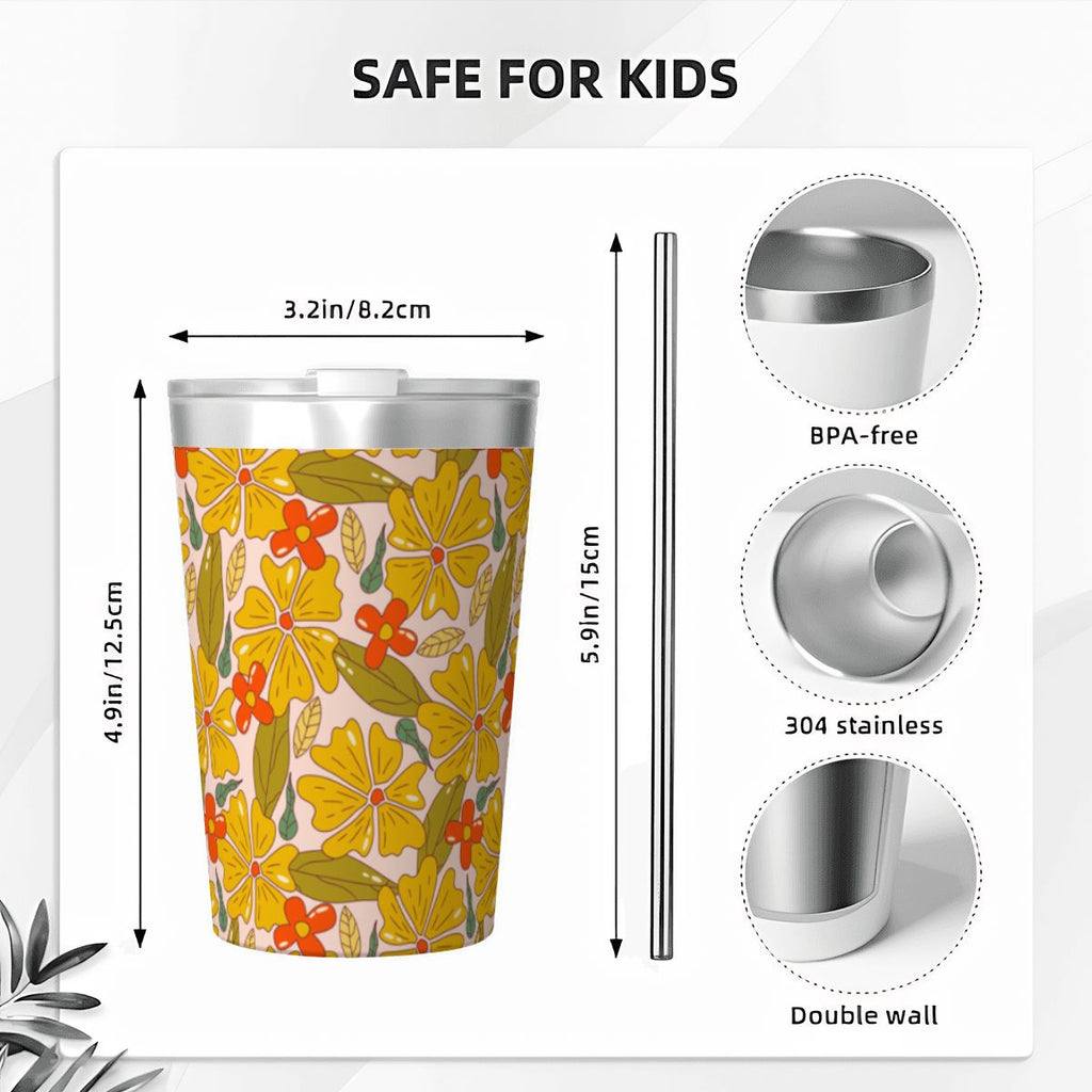 Trippy Floral Small Stainless Steel Travel Mug Cup 12oz/350ml